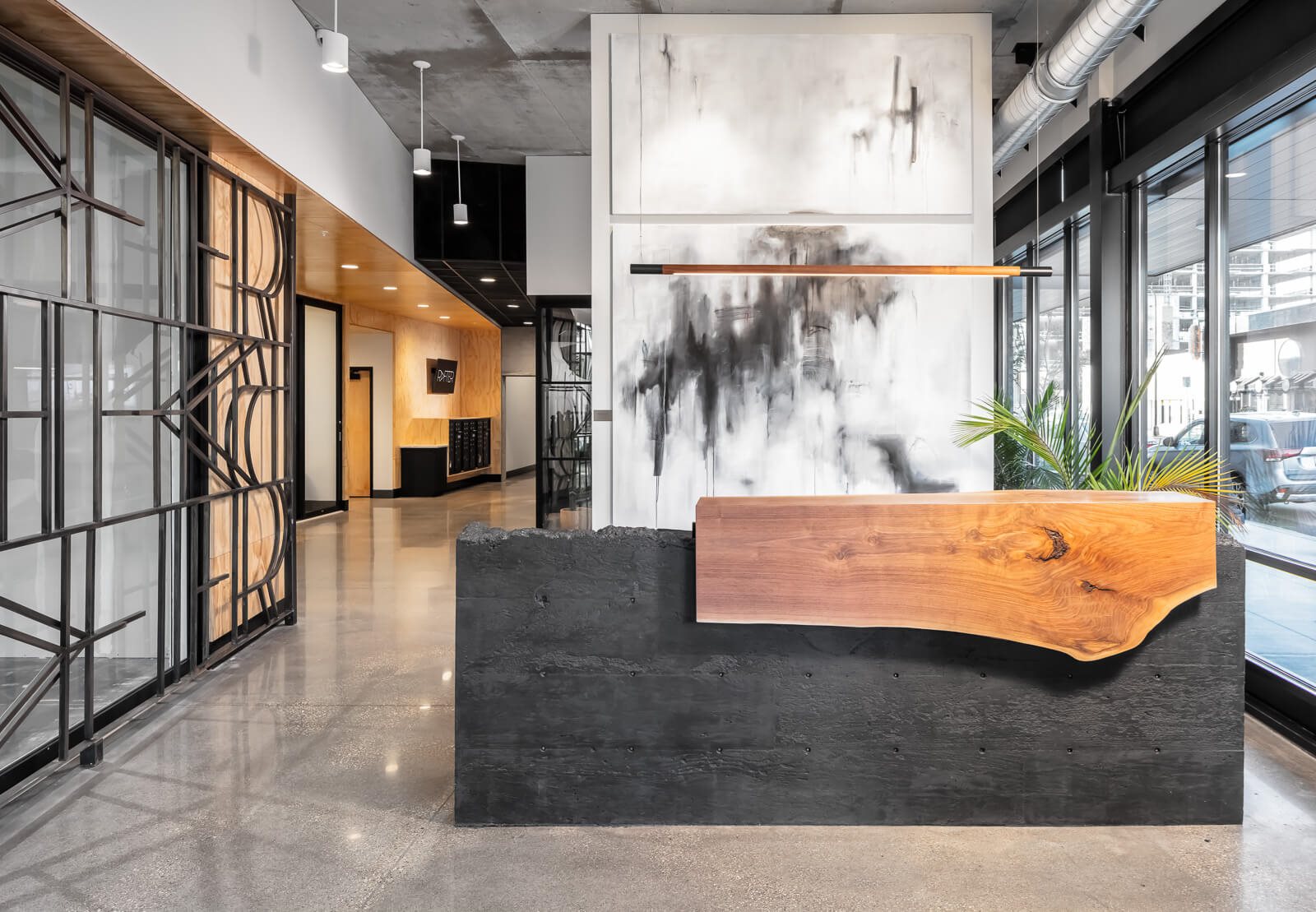 Rafter lobby desk and artwork